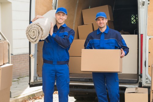 Office relocation planning in Westminster with moving boxes and desks