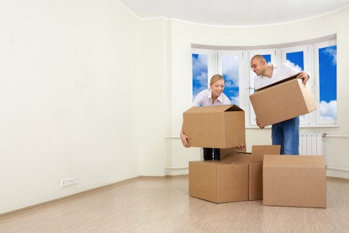 Removal company team handling a move in Westminster street